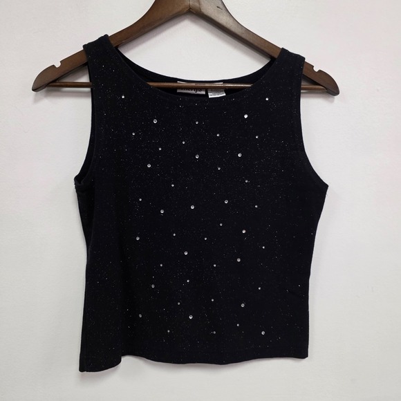 Energie Tops - Energie Womens Y2K Glitter Celestial Rhinestone Sleeveless Tank Top Size L Black